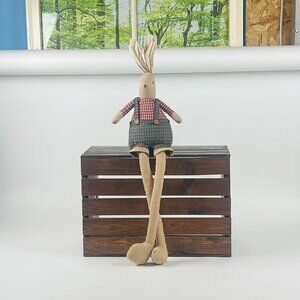 Primitive Shelf Sitting  Happy Rabbit Doll 28" Tall